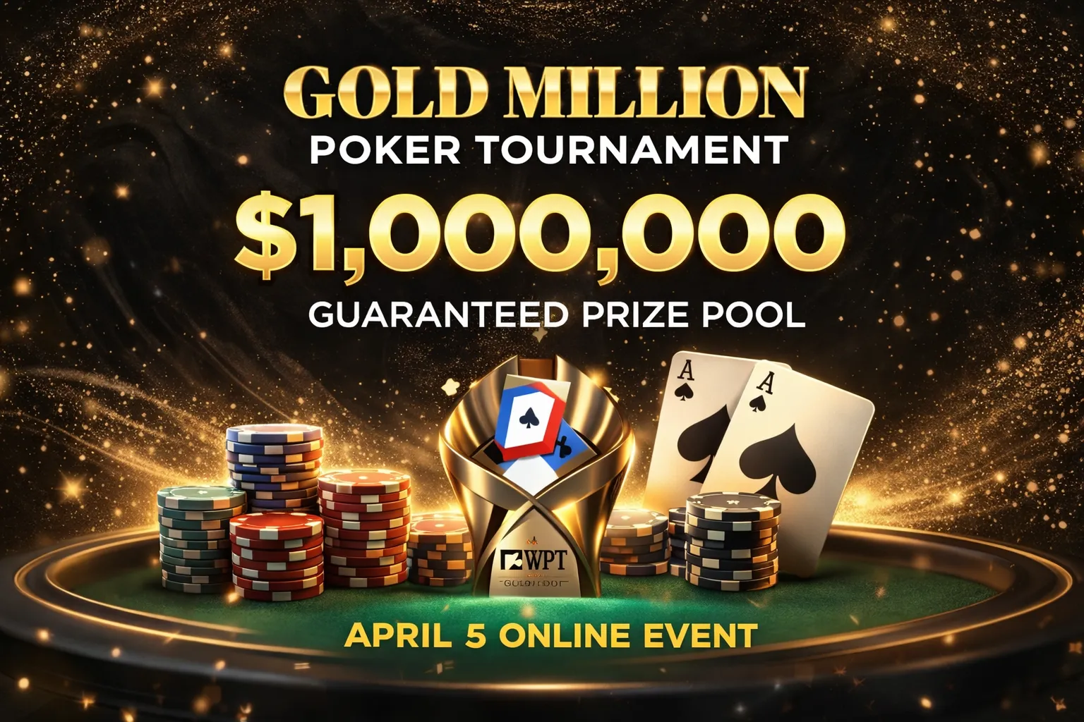 ClubWPT Gold Million poker tournament with $1,000,000 guaranteed prize pool scheduled for April 5 online event